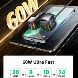 60W USB Car Charger - AINOPE [4 Multi USB Ports] [QC 36W] Fast Car Charger Adapter[5FT Cable] QC 3.0 Cigarette Lighter Adapter Back Seat Charging for iPhone Samsung iPad MacBook Fire Tablet and More