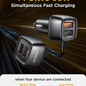 60W USB Car Charger - AINOPE [4 Multi USB Ports] [QC 36W] Fast Car Charger Adapter[5FT Cable] QC 3.0 Cigarette Lighter Adapter Back Seat Charging for iPhone Samsung iPad MacBook Fire Tablet and More