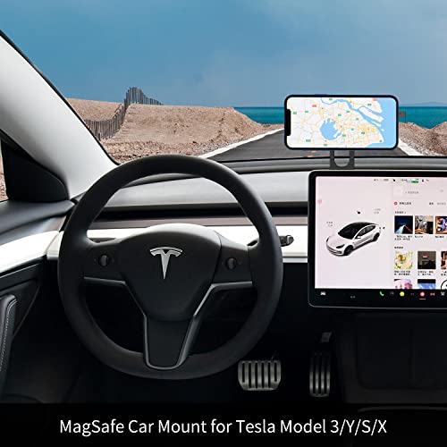 KIWEN Designed for Tesla MagSafe Car Mount Compatible with Model 3/Y/S/X, Strong Magnetic Car Phone Holder for iPhone 14 13 12 Pro Max Mini, Tesla Model 3 Accessories, Tesla Model Y Accessories