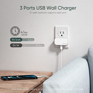 Slim Flat USB Wall Charger, elecegg Ultra Thin 3 Port Wall Adapter with Smart IC, Low Profile Block Power Cube for iPhone, iPad, iPod, Android, Samsung Galaxy, and More