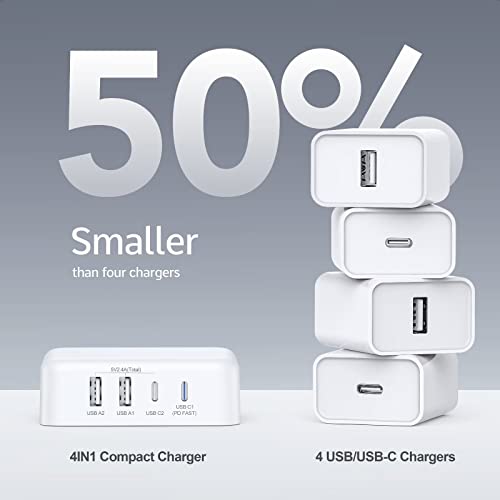 USB C Fast Charger, 35W Multiple Desktop USB C Charging Station Hub, Dual PD USB C and QC USB A Wall Charger Block Adapter for iPad iPhone 14 13 12 11 Pro Max Mini Plus Pixel Note Galaxy, MacBook Air