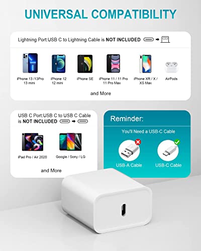 USB C Fast Charger Block【2-Pack】 20W USB C Wall Charger PD 3.0 Power Brick Adapter Compatible with iPhone 13/12/11 Pro Max/Pro/Mini/Xs Max/XR/X, iPad Pro 2020