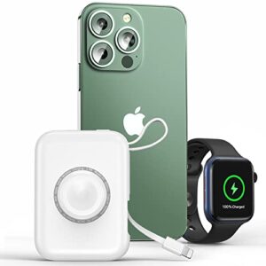 huoto portable charger,5000mah mini iwatch magnetic charger power bank with built in charging cable,travel charger external battery pack compatible with apple watch/iphone 11/13/12/smartphones/airpods