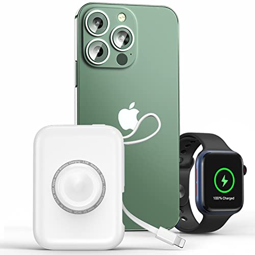 HUOTO Portable Charger,5000mAh Mini iWatch Magnetic Charger Power Bank with Built in Charging Cable,Travel Charger External Battery Pack Compatible with Apple Watch/iPhone 11/13/12/Smartphones/Airpods