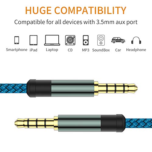 2 Pack TRRS 3.5mm Audio Cable, 5Ft MCSPER 4-Conductor (4 Pole) with Mic[Microphone Compatible] Nylon Braided Aux Cord Compatible Car Home Stereos,Speaker,Headphones,Sony(Blue)