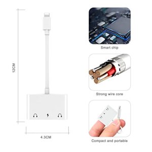 LXJADAP iPhone Headphone Splitter,3 in 1 Dual 3.5mm Headphone Jack Adapter, with Charging iPhone Splitter, Compatible with iPhone 14/13/12/11/X/8/8plus/7/7plus/iPad-Support iOS 16