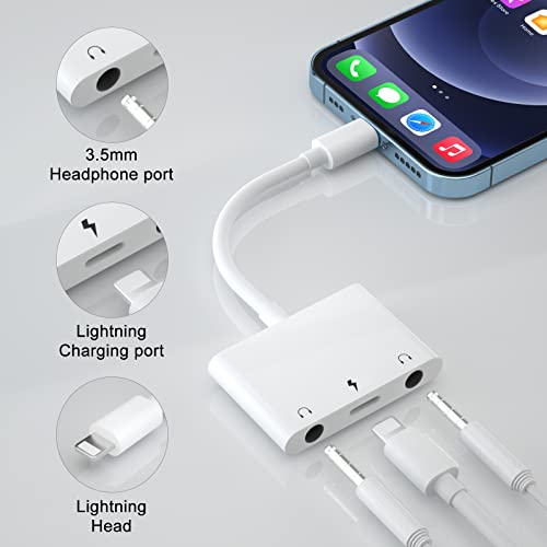 LXJADAP iPhone Headphone Splitter,3 in 1 Dual 3.5mm Headphone Jack Adapter, with Charging iPhone Splitter, Compatible with iPhone 14/13/12/11/X/8/8plus/7/7plus/iPad-Support iOS 16