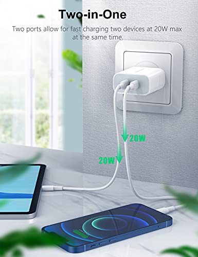 USB C Charger, Amoner 40W for iPhone 13 Fast Charger, Dual Ports USB-C Wall Charger with PD 3.0 Power Delivery Adapter for iPhone 14/13/12/12 Pro/12 Pro Max/12 Mini/11,Galaxy,Pixel 4/3