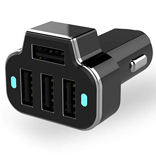 Aduro 4 Port Car Charger USB Adapter, 12V Fast Car Charger USB Adapter Power Station 5.2A/26W Output (Black)