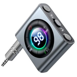 JOYROOM Bluetooth 5.3 Transmitter and Receiver 2 in 1 [LED Screen & Enhanced Dual Mics] Wireless Audio Adapter for Car/TV/Home Stereo/Headphone/Speaker/Airplane/Boat/Gym, AUX Bluetooth Adapter