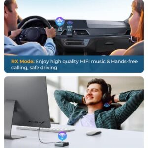 JOYROOM Bluetooth 5.3 Transmitter and Receiver 2 in 1 [LED Screen & Enhanced Dual Mics] Wireless Audio Adapter for Car/TV/Home Stereo/Headphone/Speaker/Airplane/Boat/Gym, AUX Bluetooth Adapter