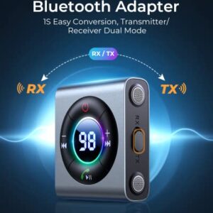 JOYROOM Bluetooth 5.3 Transmitter and Receiver 2 in 1 [LED Screen & Enhanced Dual Mics] Wireless Audio Adapter for Car/TV/Home Stereo/Headphone/Speaker/Airplane/Boat/Gym, AUX Bluetooth Adapter