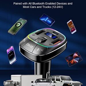 RIWUSI Bluetooth Car Adapter, [PD 30W+QC 3.0] [Stronger Dual Mic & Bass Boost] Bluetooth 5.0 FM Transmitter for Car, Hands-Free Music Player/Car Kit with Stunning 8 Colors Backlit & U Disk