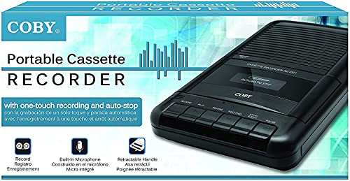 Coby CVR22 Portable Cassette Player and Tape Cassette Recorder with Built-in Microphone, Built-in handle, and One-Touch Recording with Automatic Stop - Black