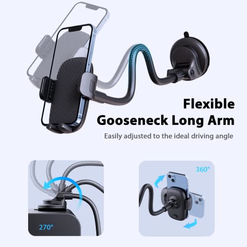 Cell Phone Holder Car [Upgraded 14-Inch Long Arm]Windshield Phone Stand For Car Phone Holder Mount Anti-Shake Stabilizer Automobile Universal Car Mount for iPhone Fit For All iPhone Android Smartphone