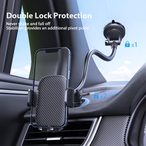 Cell Phone Holder Car [Upgraded 14-Inch Long Arm]Windshield Phone Stand For Car Phone Holder Mount Anti-Shake Stabilizer Automobile Universal Car Mount for iPhone Fit For All iPhone Android Smartphone