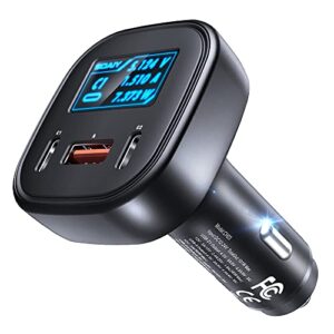 101w superfast car charger usb c, [all metal] 2pd + qc3.0 usb car cigarette lighter usb charger with oled display for macbook, laptop, iphone 14/13/12, samsung, google pixel all smartphone