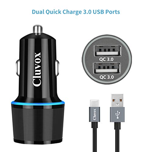 Fast USB Car Charger, Compatible for Samsung Galaxy A14/S23/S22/S21 Plus/Ultra/S20 FE/S10/S10e/S9/S8/Note 20/10/A10S/A21/A31/A51, Quick Charge 3.0 Dual USB Rapid Car Charger with USB C Cable 3.3ft