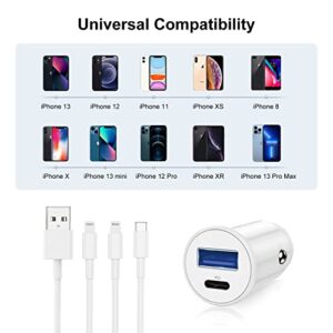 iPhone Car Charger Apple MFi Certified, USB C Car Charger Adapter Fast Charging for iPhone 14 Pro/13 Pro Max/12/11/XS/Plus/iPad, Dual Port Cigarette Lighter with 2Pack Lightning to USB C/A Cable