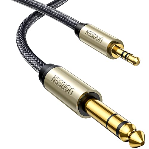 UGREEN 1/8 to 1/4 Stereo Cable 3.5mm TRS to 6.35mm Audio Cable Guitar to Aux Male Cord with Zinc Alloy Housing and Nylon Braid for Guitar, Laptop, Home Theater Devices, Speaker and Amplifiers 6FT