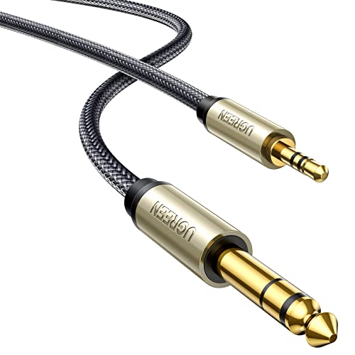 UGREEN 1/8 to 1/4 Stereo Cable 3.5mm TRS to 6.35mm Audio Cable Guitar to Aux Male Cord with Zinc Alloy Housing and Nylon Braid for Guitar, Laptop, Home Theater Devices, Speaker and Amplifiers 6FT