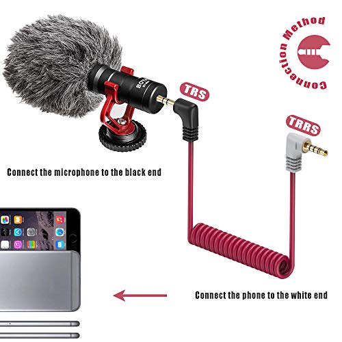 3.5mm TRS to TRRS Microphone Cable, Ancable 1/8 Male to Male Coiled Right Angle Mic Cord Compatible iPhone, Smartphone, Tablets with Rode SC7, VideoMic, VideoMicro Go, BOYA and More External Mic