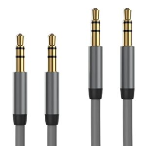 talk works aux cable 3.5mm audio cord for car – 6ft long heavy-duty male to male jack extension & adapter aux cord for iphone, android, samsung galaxy, headphones, slate – 2 pack