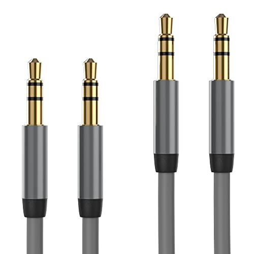 TALK WORKS Aux Cable 3.5mm Audio Cord for Car - 6ft Long Heavy-Duty Male to Male Jack Extension & Adapter Aux Cord for iPhone, Android, Samsung Galaxy, Headphones, Slate - 2 Pack