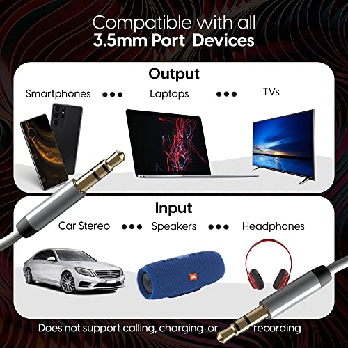 TALK WORKS Aux Cable 3.5mm Audio Cord for Car - 6ft Long Heavy-Duty Male to Male Jack Extension & Adapter Aux Cord for iPhone, Android, Samsung Galaxy, Headphones, Slate - 2 Pack