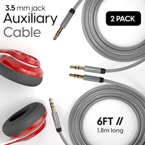 TALK WORKS Aux Cable 3.5mm Audio Cord for Car - 6ft Long Heavy-Duty Male to Male Jack Extension & Adapter Aux Cord for iPhone, Android, Samsung Galaxy, Headphones, Slate - 2 Pack