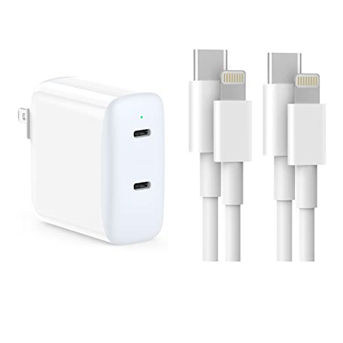 Dual USB C Charger Block + 2 Pack 6.6FT USB C to L Charging Cable for iPhone 14, 14 Pro Max, 13, 13 Pro, 12, 12 Pro, 11, 11 Pro, iPad Pro, iPad Air, Samsung Galaxy, Google Pixel, Magsafe, iWatch, AirP