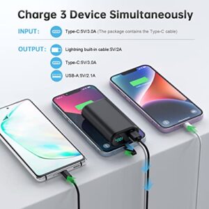 Portable Charger 10800mAh for iPhone,Small & Ultra-Compact 15W PD Fast Charging Power Bank ,LCD Display Battery Pack with Built-in-Cable Compatible with iPhone 14/14 Pro Max /13/12/X/XR/XS/8/7/6 etc