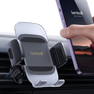 lamicall car vent phone holder – 1s release air vent cell phone mount cradle, 2023 upgrade phone clamp with airbag, metal vent clip, hands free, for 4 to 7″ phones, like iphone 14 pro max, galaxy s23