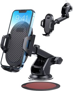 madeggs car phone holder mount, [strong suction cup] [military grade durable] for windshield and dashboard, adjustable long arm compatible with iphone 14 pro max and all smartphones, black