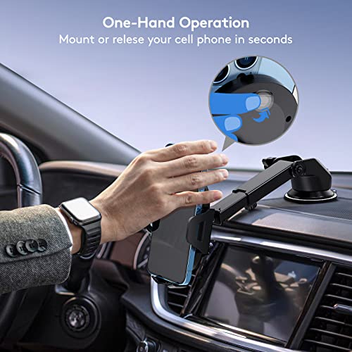 Madeggs Car Phone Holder Mount, [Strong Suction Cup] [Military Grade Durable] for Windshield and Dashboard, Adjustable Long Arm Compatible with iPhone 14 Pro Max and All Smartphones, Black