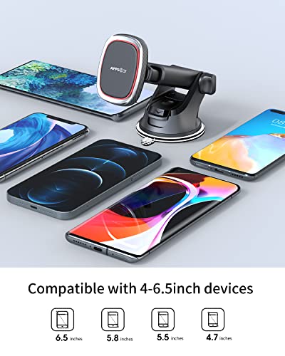 APPS2Car Magnetic Phone Mount, Dashboard Windshield Suction Cup Car Phone Holder Phone Mount with 6 Strong Magnets, Adjustable Telescopic Arm, Compatible with iPhone 13/Pro/Max/Mini All Smart Phones