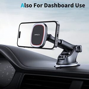 APPS2Car Magnetic Phone Mount, Dashboard Windshield Suction Cup Car Phone Holder Phone Mount with 6 Strong Magnets, Adjustable Telescopic Arm, Compatible with iPhone 13/Pro/Max/Mini All Smart Phones