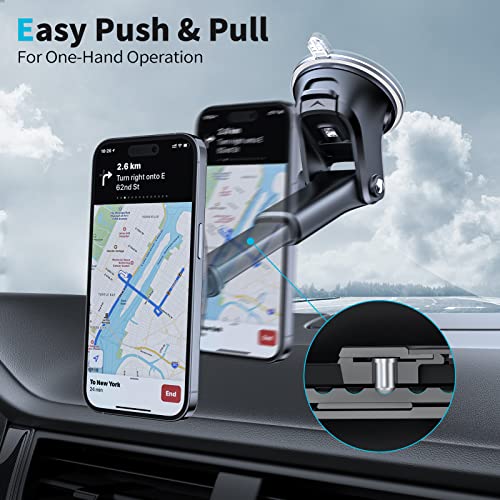 APPS2Car Magnetic Phone Mount, Dashboard Windshield Suction Cup Car Phone Holder Phone Mount with 6 Strong Magnets, Adjustable Telescopic Arm, Compatible with iPhone 13/Pro/Max/Mini All Smart Phones