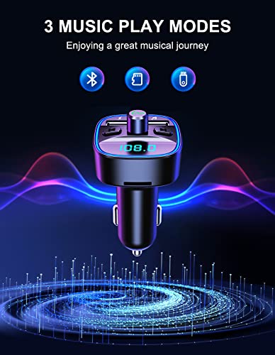 [Upgraded] COMSOON Bluetooth FM Transmitter for Car, Bluetooth Car Adapter MP3 Player FM Transmitter, Hands-Free Calling, Dual USB Ports (5V/2.4A & 1A), LED Screen, Support SD/TF Card USB Flash Drive