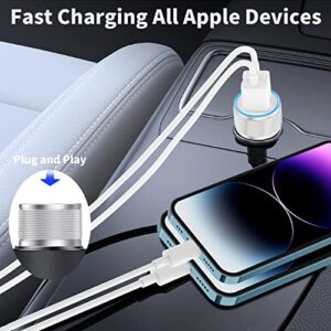 [Apple MFi Certified] iPhone Fast Car Charger, BARMASO 4.8A Dual USB All Metal Smart Power Car Charger with 2 Pack Lightning to USB Quick Car Charging Cable for iPhone 14 13 12 11 Pro/XS/XR/SE/X/iPad