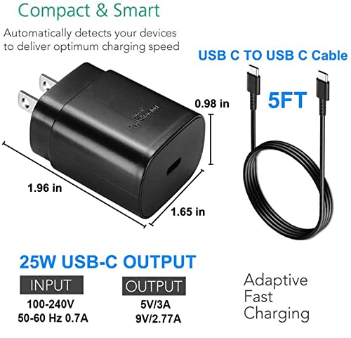 Samsung USB-C Super Fast Charging Wall Charger-25W PD Charger Adapter with Type-C Cable(5ft) for Samsung Galaxy S22/S22 Ultra/S22+/S21/S21+/S21 Ultra/S20/S20+/S20 Ultra/Note 20/Note 20 Ultra/Note 10+