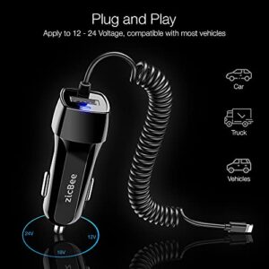 Car Charger for iPhone, 3.6A/18W Built-in 4.9ft Spiral Lightning Coiled Cable, 12-24V Fast Charging Cigarette Lighter Plug Adapter for iPhone 14 13 12 11 Mini Pro Max Plus XR SE XS X 8 7 6 5, iPad