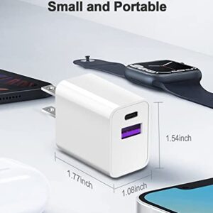 USB C Charger Block, for iPhone Charger, Fast Charger Compatible for Apple Watch, PZSOLID 20W New Dual Port Type C Charger Box Plug Compatible for Apple Watch Series 8 7 iPhone 14 13 12 Pro Max, White