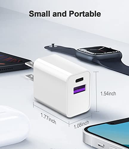 USB C Charger Block, for iPhone Charger, Fast Charger Compatible for Apple Watch, PZSOLID 20W New Dual Port Type C Charger Box Plug Compatible for Apple Watch Series 8 7 iPhone 14 13 12 Pro Max, White