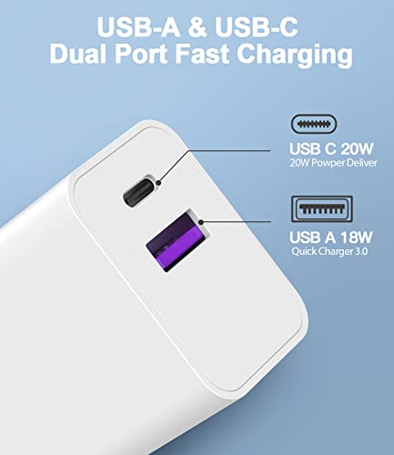 USB C Charger Block, for iPhone Charger, Fast Charger Compatible for Apple Watch, PZSOLID 20W New Dual Port Type C Charger Box Plug Compatible for Apple Watch Series 8 7 iPhone 14 13 12 Pro Max, White