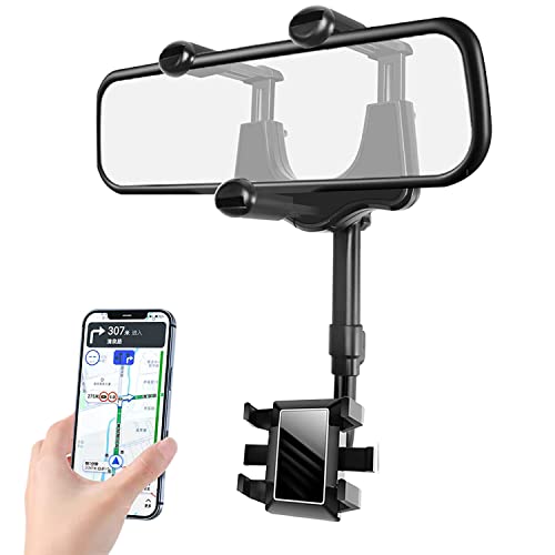 Rearview Mirror Car Phone Holder Mount,360° Rotatable and Retractable Universal Multifunctional Adjustable Rearview Mirror Phone Holder for Car and All Mobile Phones