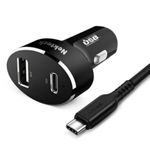 type c car charger, nekteck usb adapter with 45w power delivery and 12w a port compatible with iphone, ipad, macbook, galaxy, google pixel, 3.3ft cable included, not ideal for note10+pps