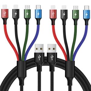 multi charging cable, 4a multi charger cable braided 4 in 1 charging cable multi usb cable fast charging cord with ip/type c/micro usb port for cell phones/tablets/samsung galaxy/lg & more(2pack 4ft)
