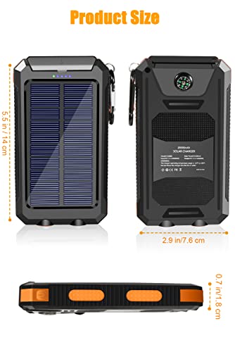 Suscell Solar Charger,20000mAh Solar Power Bank,Waterproof Portable Charger with Dual 5V USB Port/LED Flashlight Compatible with All Smartphone External Battery Pack Perfect for Outdoor/Camping/Trip