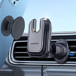 pop-tech car vent phone mount for socket grip, air vent clip phone holder compatible with magsafe wallet black & iphone samsung card holder, cell phone stand with sticky adhesive